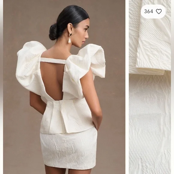 NWT Ronny Kobo Calin Puff-Sleeve Peplum Ivory Mini Dress Anthropologie fits 4 8 - Picture 2 of 8